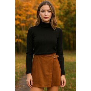 Banana Republic Vegan Suede Camel Brown Mini Wrap Skirt With Pockets- Size‎ 6